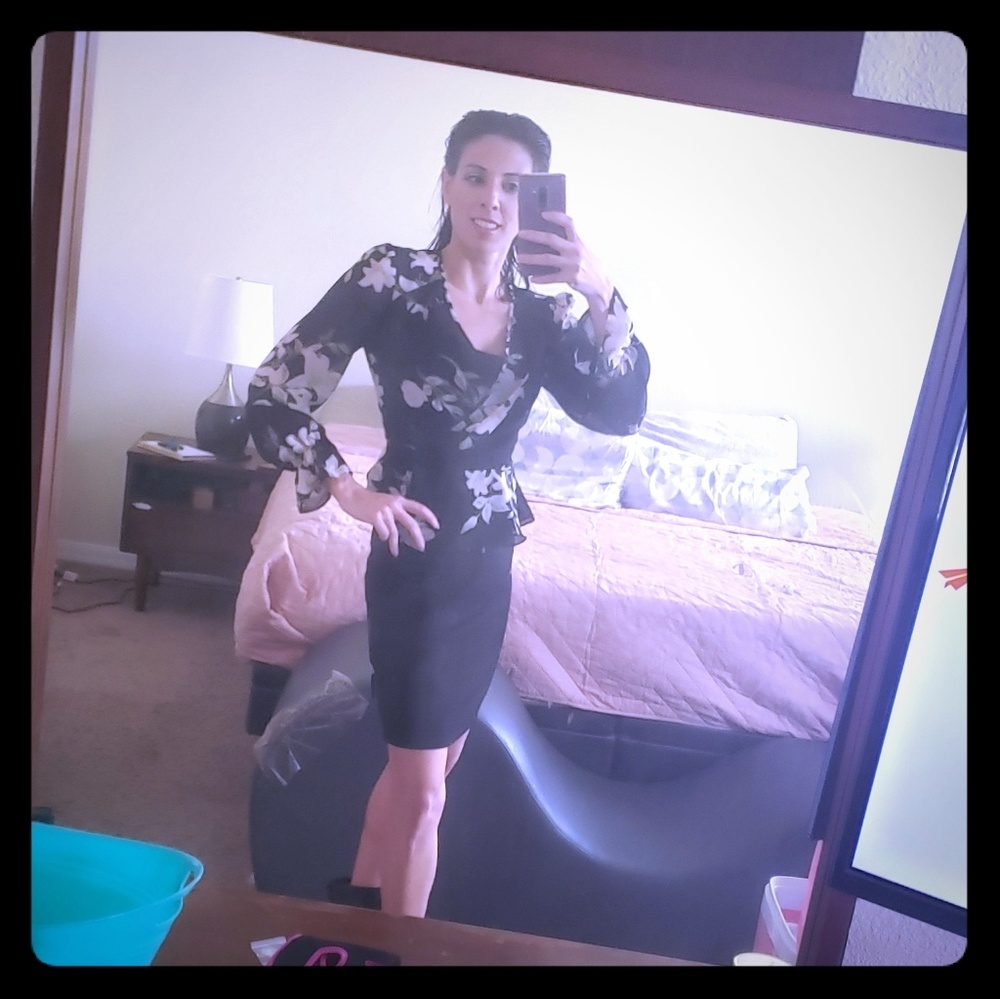 Floral print lightweight wrap tie top with LBD